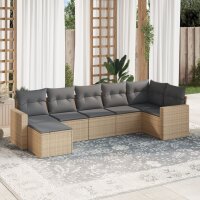 vidaXL 7-tlg. Garten-Sofagarnitur mit Kissen Beige Poly...