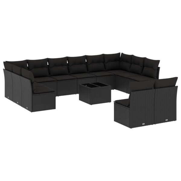 vidaXL 13-tlg. Garten-Sofagarnitur mit Kissen Schwarz Poly Rattan