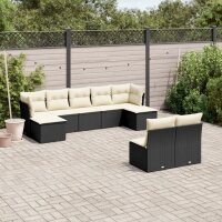 vidaXL 9-tlg. Garten-Sofagarnitur mit Kissen Schwarz Poly Rattan