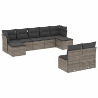 vidaXL 9-tlg. Garten-Sofagarnitur mit Kissen Grau Poly Rattan