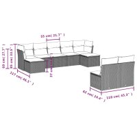 vidaXL 9-tlg. Garten-Sofagarnitur mit Kissen Grau Poly Rattan