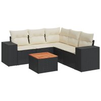 vidaXL 6-tlg. Garten-Sofagarnitur mit Kissen Schwarz Poly...