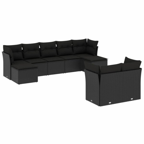 vidaXL 9-tlg. Garten-Sofagarnitur mit Kissen Schwarz Poly Rattan