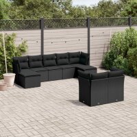 vidaXL 9-tlg. Garten-Sofagarnitur mit Kissen Schwarz Poly Rattan