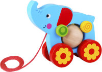 Tooky Toy Elefant hölzerne Ziehfigur 18 Monate Blau/Rot
