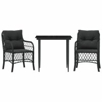 vidaXL 3-tlg. Bistro-Set mit Kissen Schwarz Poly Rattan