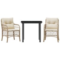 vidaXL 3-tlg. Bistro-Set mit Kissen Beige Poly Rattan