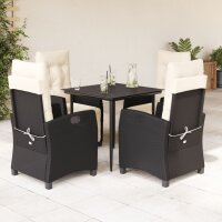 vidaXL 5-tlg. Garten-Essgruppe mit Kissen Schwarz Poly Rattan