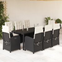 vidaXL 9-tlg. Garten-Essgruppe mit Kissen Schwarz Poly Rattan