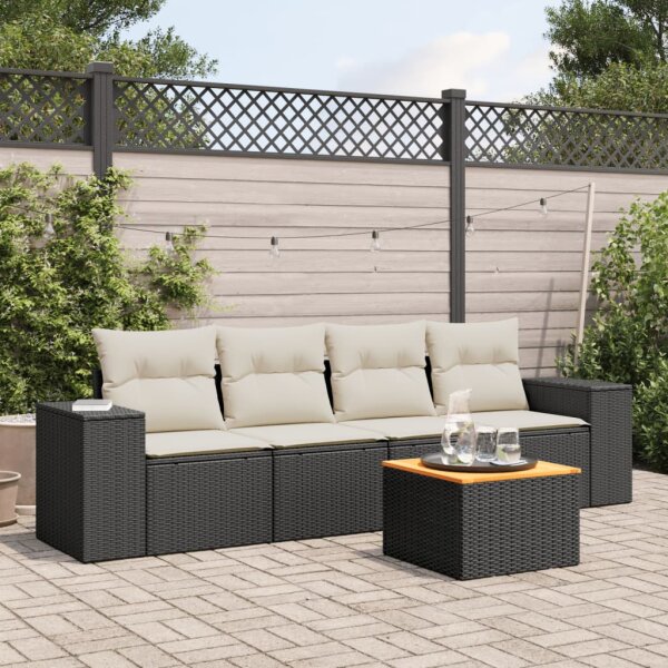 vidaXL 5-tlg. Garten-Sofagarnitur mit Kissen Schwarz Poly Rattan