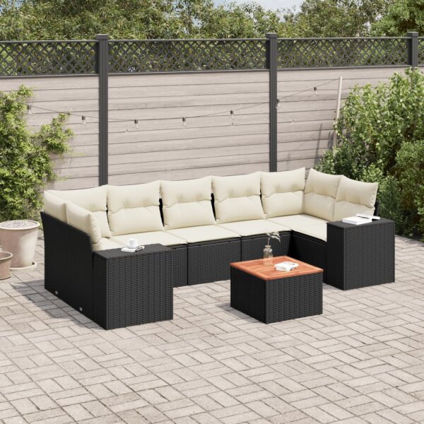 vidaXL 8-tlg. Garten-Sofagarnitur mit Kissen Schwarz Poly Rattan