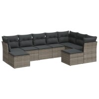 vidaXL 9-tlg. Garten-Sofagarnitur mit Kissen Grau Poly Rattan