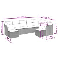 vidaXL 9-tlg. Garten-Sofagarnitur mit Kissen Grau Poly Rattan