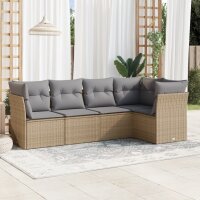 vidaXL 5-tlg. Garten-Sofagarnitur mit Kissen Beige Poly Rattan