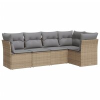 vidaXL 5-tlg. Garten-Sofagarnitur mit Kissen Beige Poly Rattan