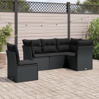 vidaXL 5-tlg. Garten-Sofagarnitur mit Kissen Schwarz Poly Rattan