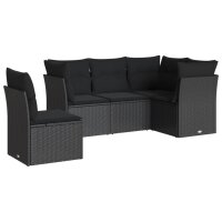 vidaXL 5-tlg. Garten-Sofagarnitur mit Kissen Schwarz Poly Rattan