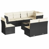 vidaXL 9-tlg. Garten-Sofagarnitur mit Kissen Schwarz Poly Rattan