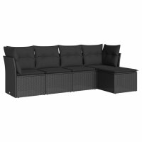 vidaXL 5-tlg. Garten-Sofagarnitur mit Kissen Schwarz Poly Rattan