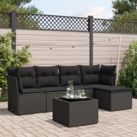 vidaXL 6-tlg. Garten-Sofagarnitur mit Kissen Schwarz Poly Rattan