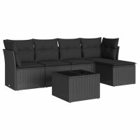 vidaXL 6-tlg. Garten-Sofagarnitur mit Kissen Schwarz Poly Rattan