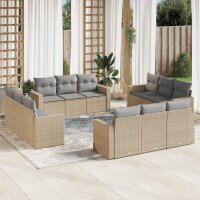 vidaXL 12-tlg. Garten-Sofagarnitur mit Kissen Beige Poly...