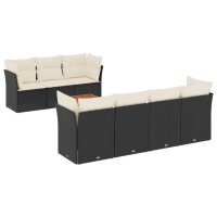 vidaXL 8-tlg. Garten-Sofagarnitur mit Kissen Schwarz Poly Rattan