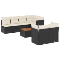 vidaXL 8-tlg. Garten-Sofagarnitur mit Kissen Schwarz Poly Rattan