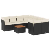 vidaXL 9-tlg. Garten-Sofagarnitur mit Kissen Schwarz Poly Rattan