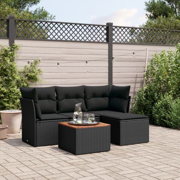 vidaXL 5-tlg. Garten-Sofagarnitur mit Kissen Schwarz Poly Rattan