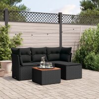 vidaXL 5-tlg. Garten-Sofagarnitur mit Kissen Schwarz Poly...