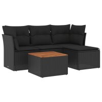 vidaXL 5-tlg. Garten-Sofagarnitur mit Kissen Schwarz Poly...