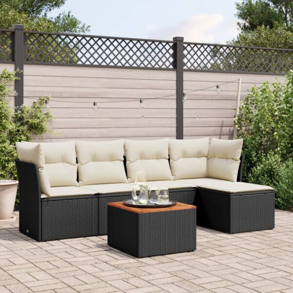 vidaXL 6-tlg. Garten-Sofagarnitur mit Kissen Schwarz Poly Rattan