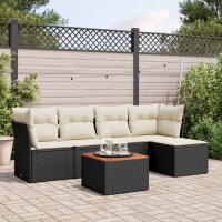 vidaXL 6-tlg. Garten-Sofagarnitur mit Kissen Schwarz Poly Rattan