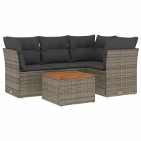 vidaXL 5-tlg. Garten-Sofagarnitur mit Kissen Grau Poly...