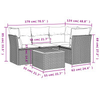 vidaXL 5-tlg. Garten-Sofagarnitur mit Kissen Grau Poly Rattan