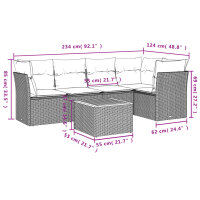 vidaXL 6-tlg. Garten-Sofagarnitur mit Kissen Schwarz Poly Rattan