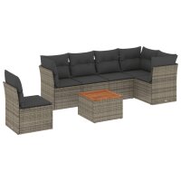 vidaXL 7-tlg. Garten-Sofagarnitur mit Kissen Grau Poly Rattan