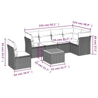 vidaXL 7-tlg. Garten-Sofagarnitur mit Kissen Grau Poly Rattan