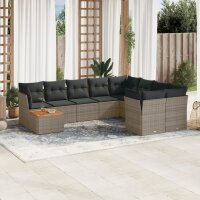 vidaXL 10-tlg. Garten-Sofagarnitur mit Kissen Grau Poly...