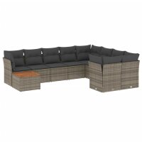 vidaXL 10-tlg. Garten-Sofagarnitur mit Kissen Grau Poly...