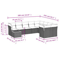 vidaXL 10-tlg. Garten-Sofagarnitur mit Kissen Grau Poly Rattan