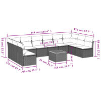 vidaXL 11-tlg. Garten-Sofagarnitur mit Kissen Schwarz Poly Rattan