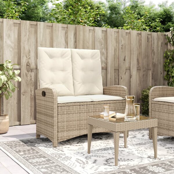 vidaXL Gartenbank Verstellbar mit Kissen Beige Poly Rattan