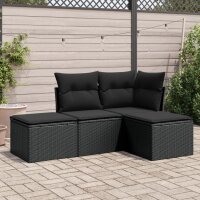 vidaXL 4-tlg. Garten-Sofagarnitur mit Kissen Schwarz Poly...