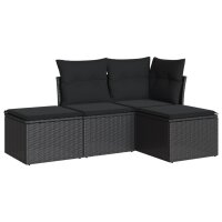 vidaXL 4-tlg. Garten-Sofagarnitur mit Kissen Schwarz Poly...