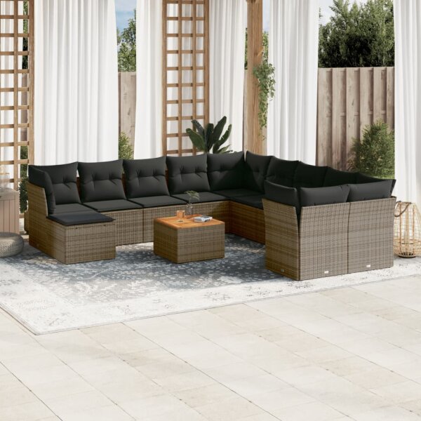 vidaXL 12-tlg. Garten-Sofagarnitur mit Kissen Grau Poly Rattan