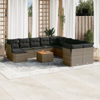 vidaXL 12-tlg. Garten-Sofagarnitur mit Kissen Grau Poly...