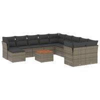 vidaXL 12-tlg. Garten-Sofagarnitur mit Kissen Grau Poly...