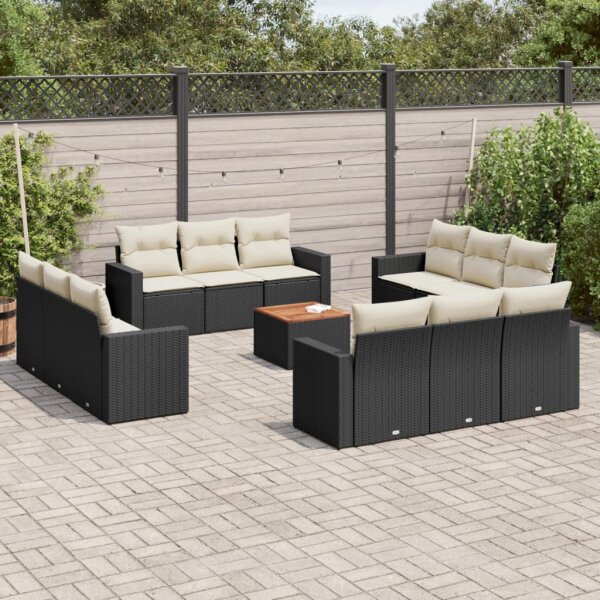 vidaXL 13-tlg. Garten-Sofagarnitur mit Kissen Schwarz Poly Rattan